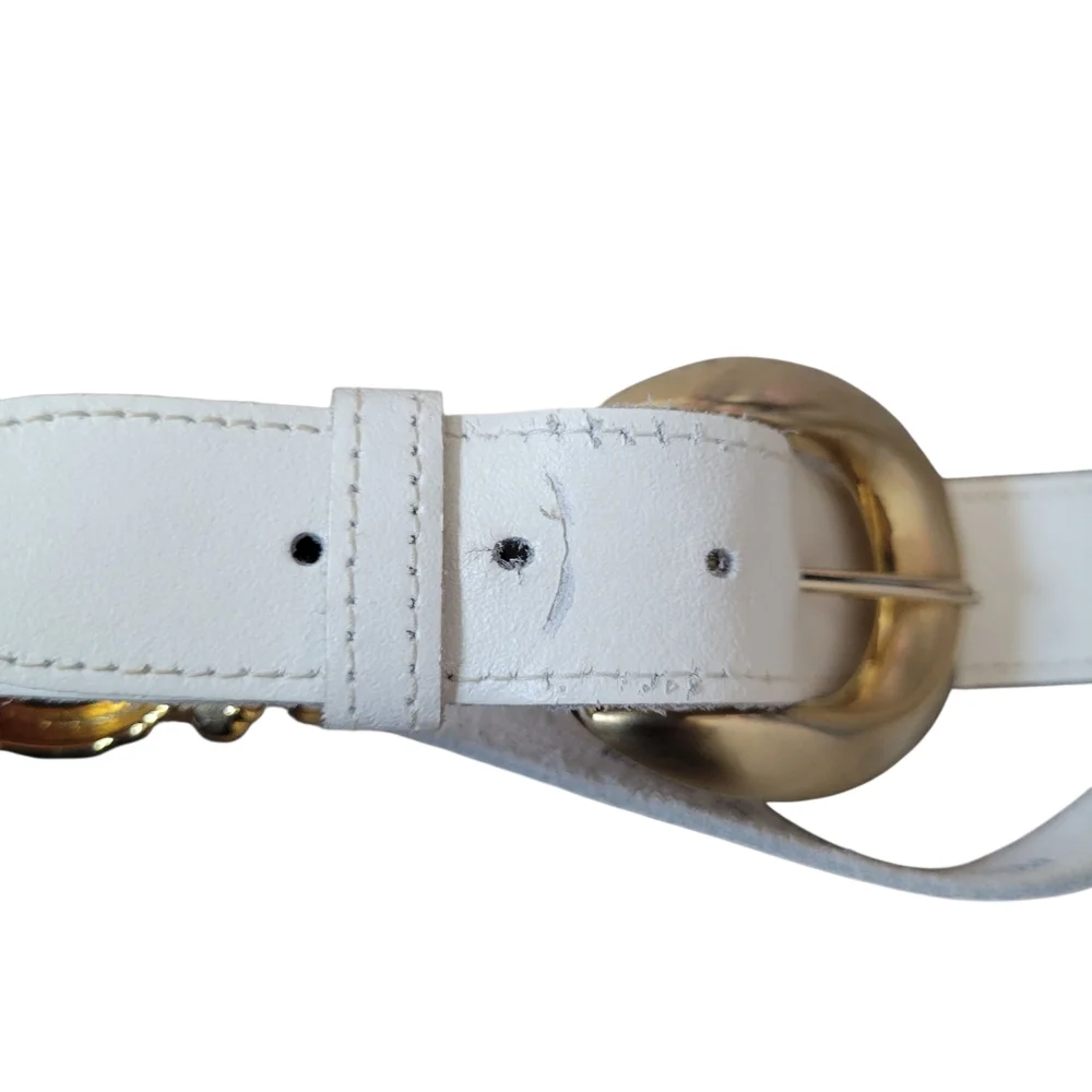 Vingage White Leather Gold‎ Link Belt